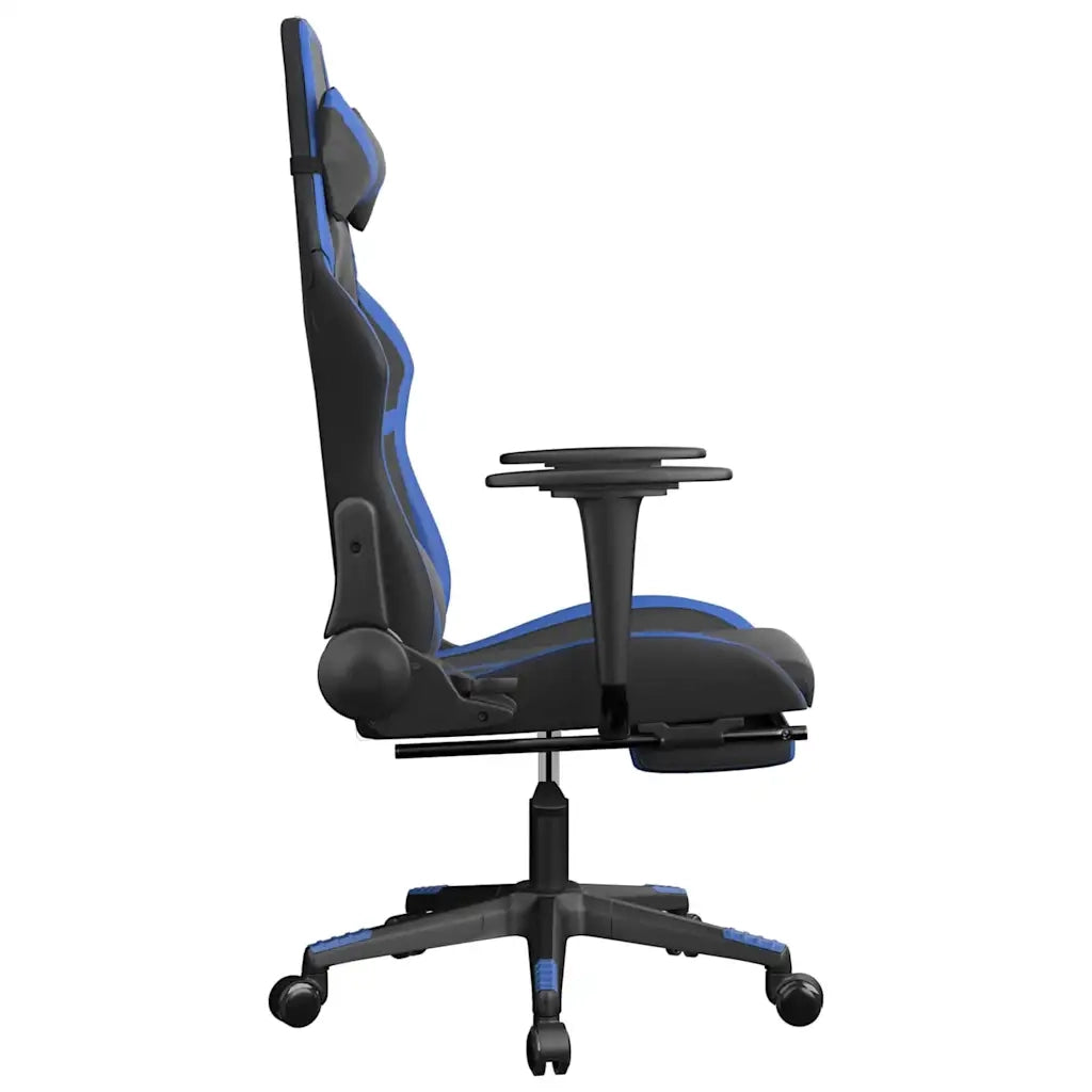 Sedia da Gaming | Sedia da e-sports Massaggiante Poggiapiedi Nero e Blu Similpelle
