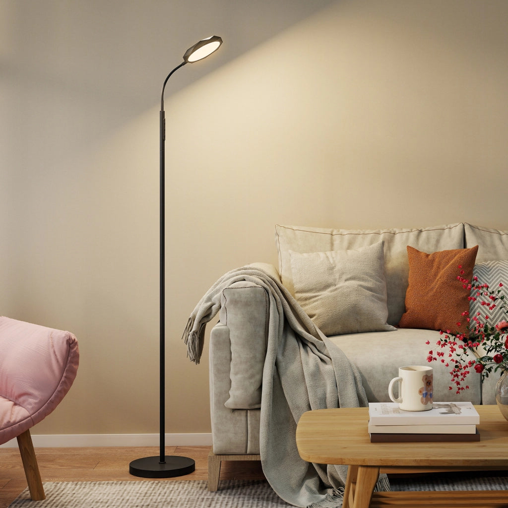 Lampada da Terra LED con Telecomando, Testa Girevole, Regolazione Luminosit¨¤ e Temperatura, Nero