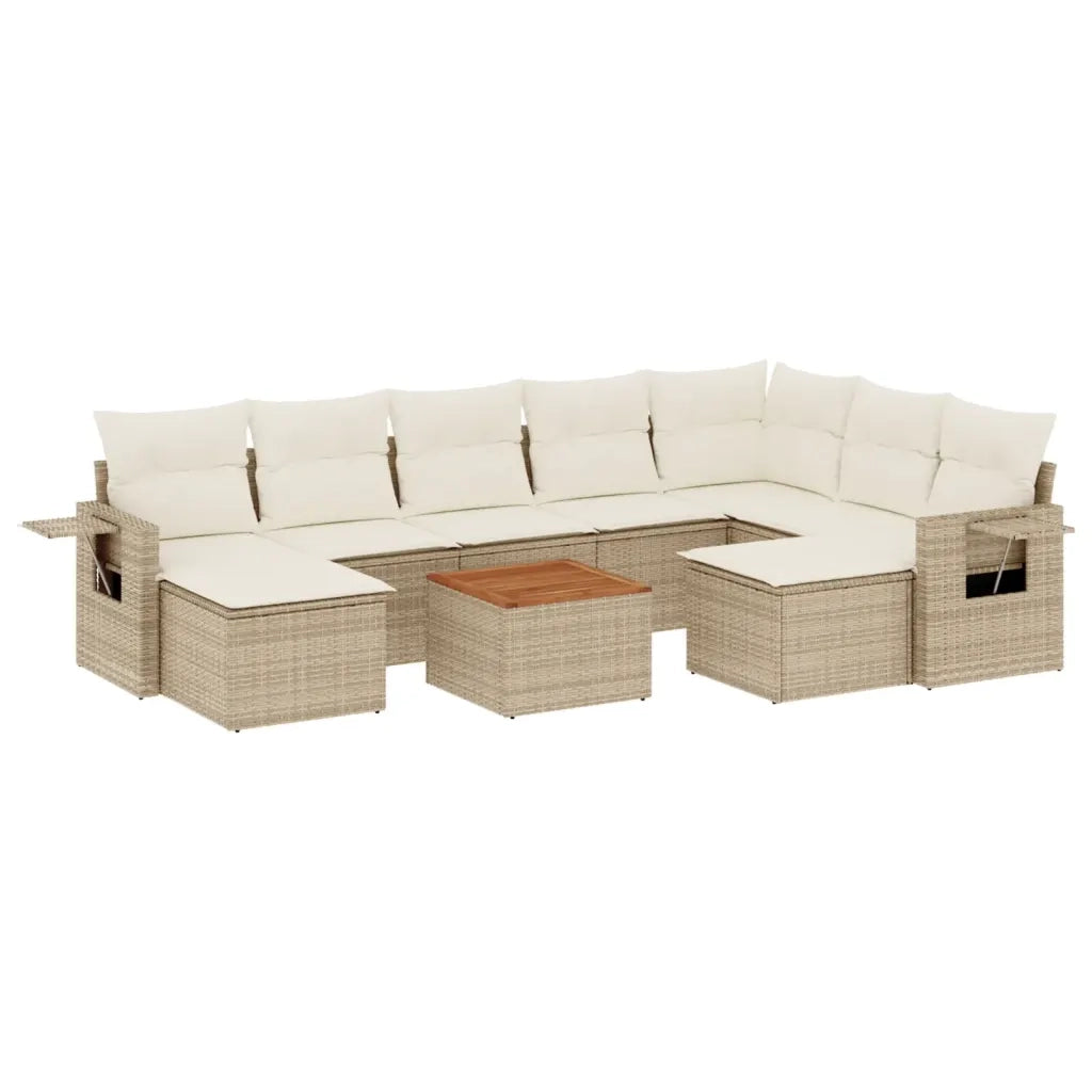 Set Divano da Giardino 10 pz con Cuscini Beige in Polyrattan 3257178