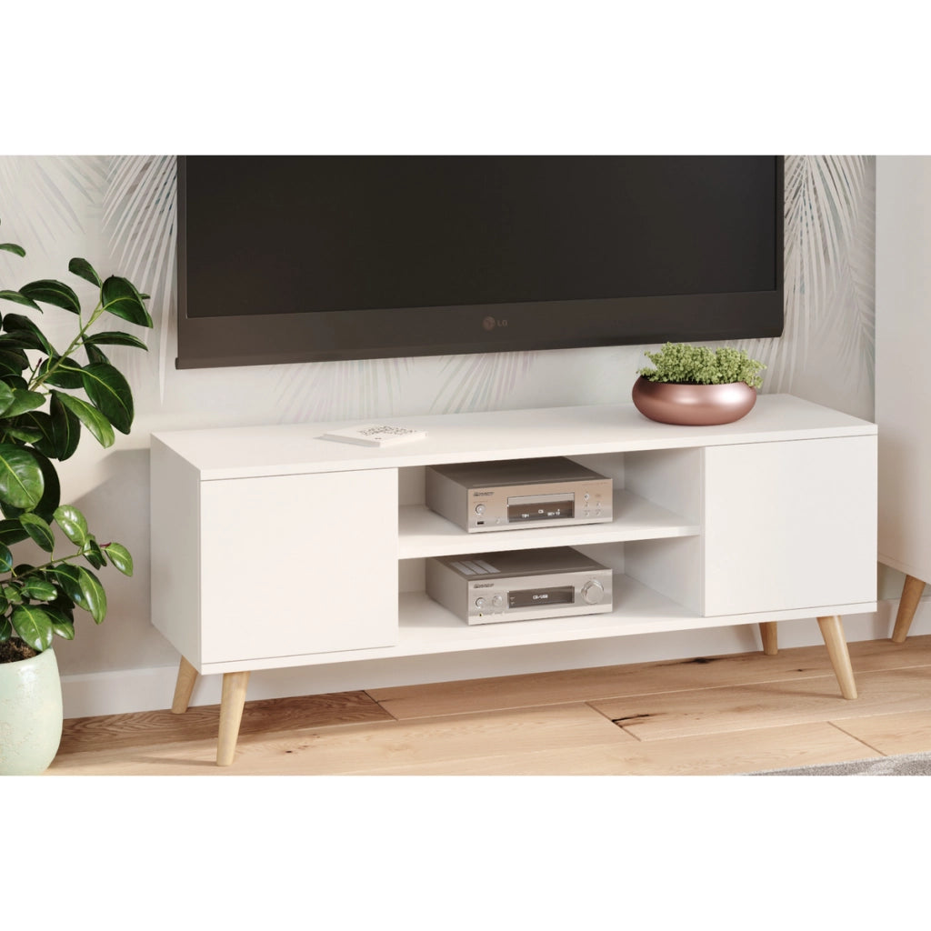 Mobile Porta TV Focus Bianco con Piedini in Legno di Faggio