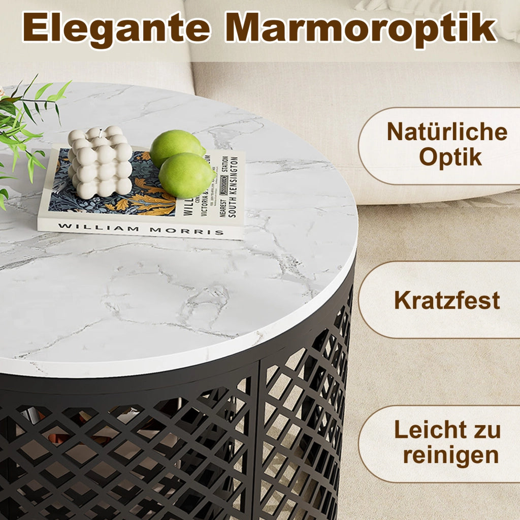 TAVOLINI DA CAFFÈ Set 2 Pezzi Rotondi 70x70x45 cm Bianco in MDF e Metallo