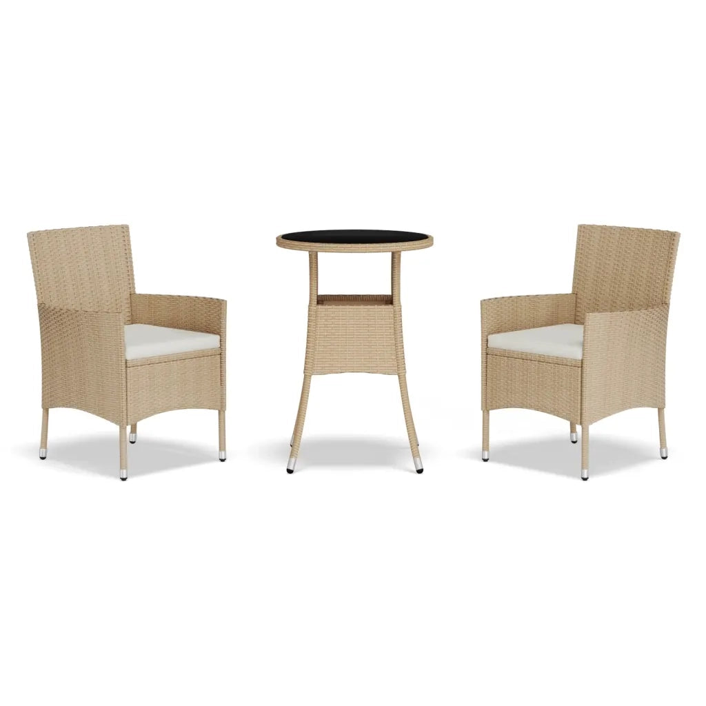 Set da BistrÃ² da Giardino 3 pz con Cuscini Beige in Polyrattan