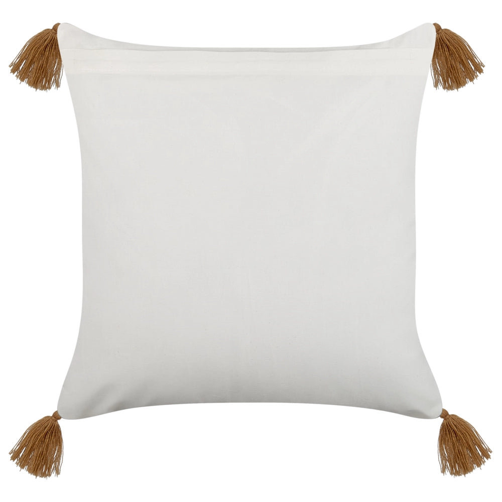 Set di 2 cuscini decorativi marrone chiaro e bianco 45 x 45 cm stampa a mano rivestimenti sfoderabili cerniera motivo azteco