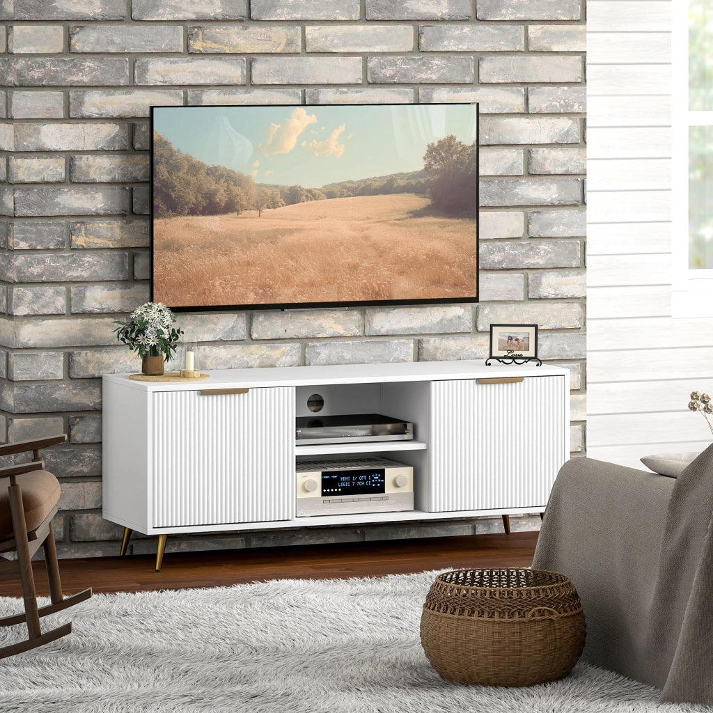 Mobile TV con 2 ripiani aperti e 2 ante ¨C Zephmum ¨C Bianco 120x35x48 cm