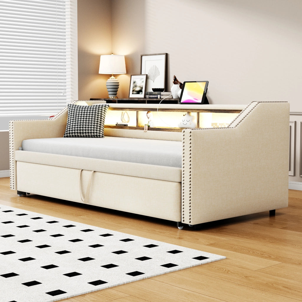 Letto divano estraibile tessuto di juta 90x190 cm