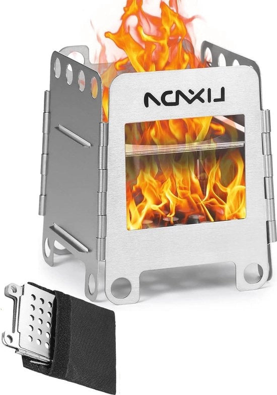 Cottura al chiodo portatile da campeggio - mini combustore a legna compattabile per BBQ picnic escursioni - argento