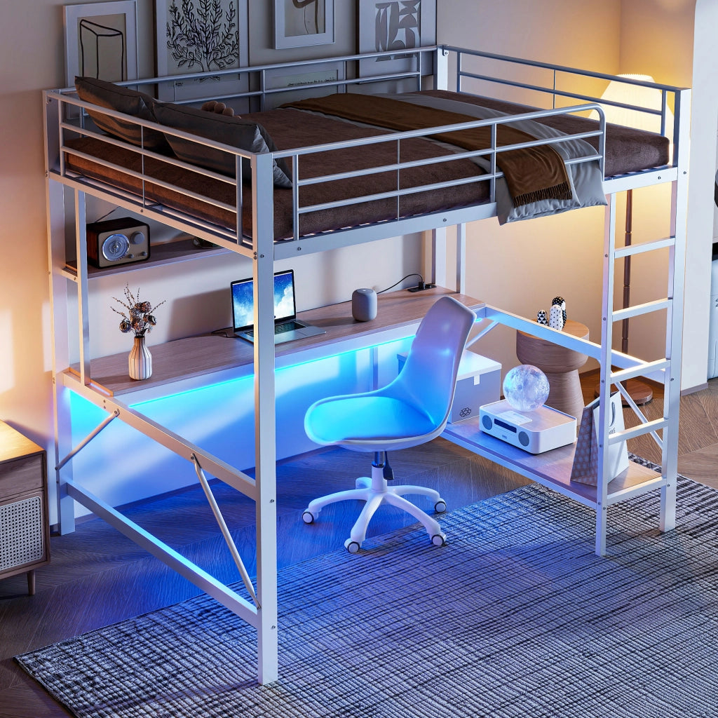Letto a castello bianco con funzione di illuminazione ambientale USB presa