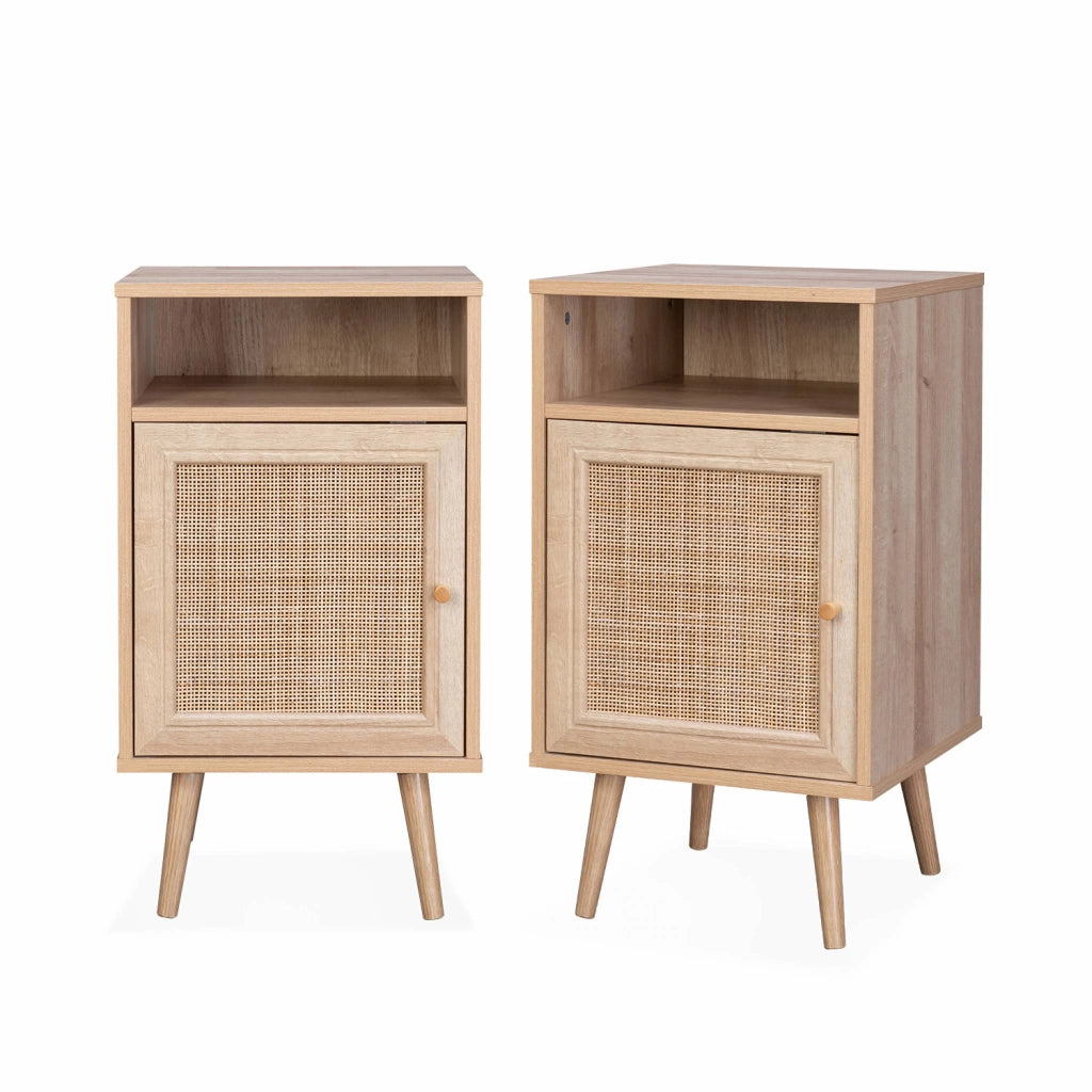 Set 2 comodini scandinavi in intrecciatura cannage, marrone naturale