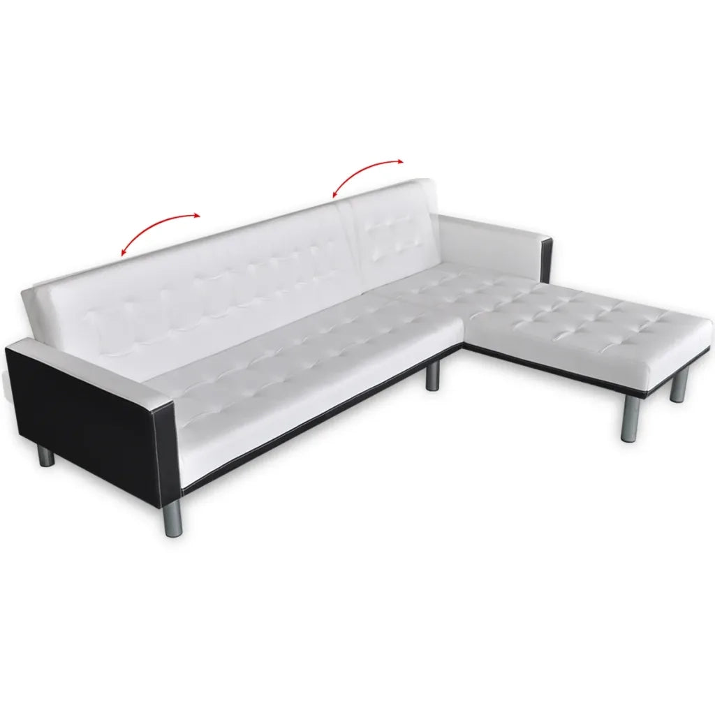 Divano Letto a L in Pelle Artificiale Bianco  cod mxl 18692