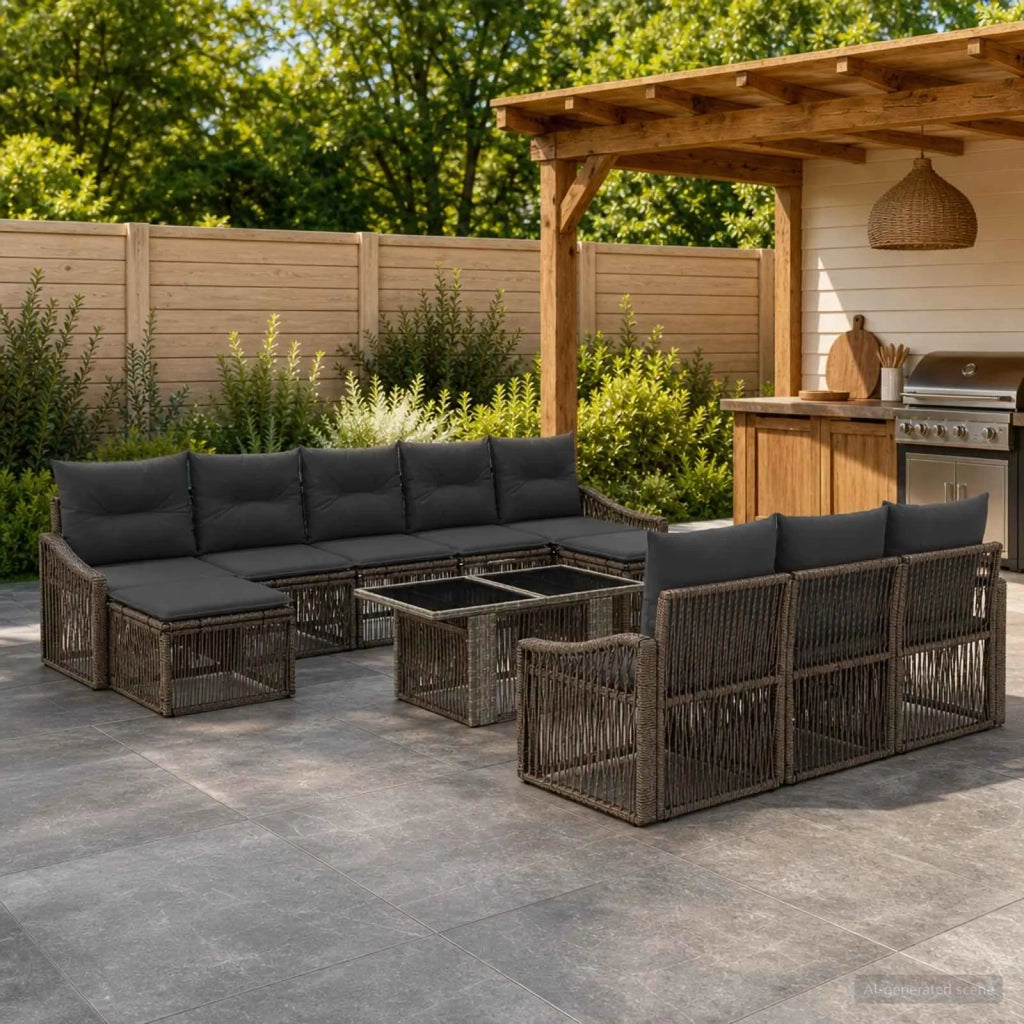 Set Divano da Giardino 11 pz Grigio e Grigio Scuro polyrattan 3437312