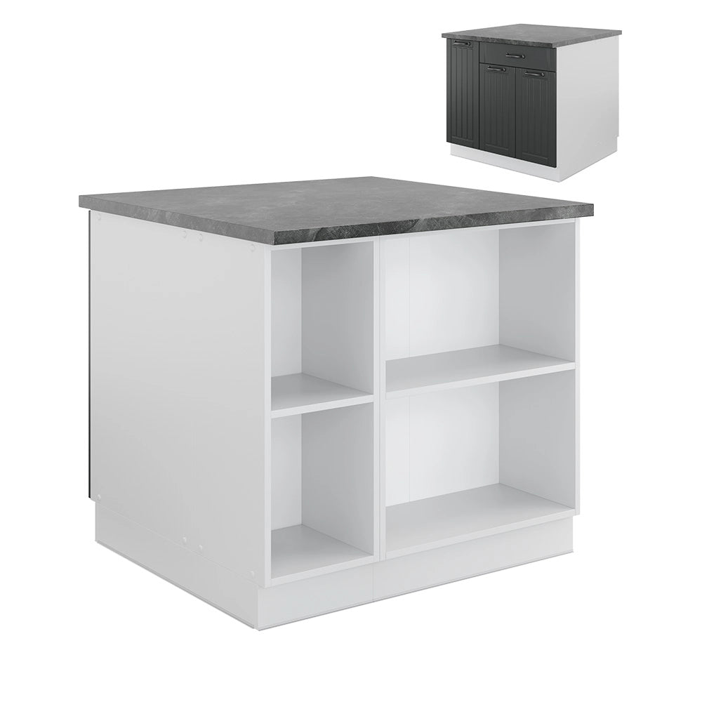 Isola cucina Fame-Line Antracite rustico/Bianco 90 cm con cassetto, senza piano di lavoro Vicco