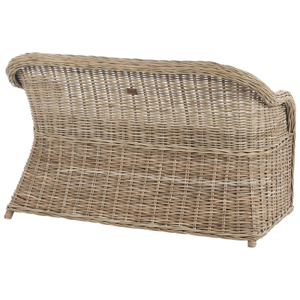 Panca 2 posti in rattan naturale con cuscini tessuto bianco sporco stile boho esterno giardino