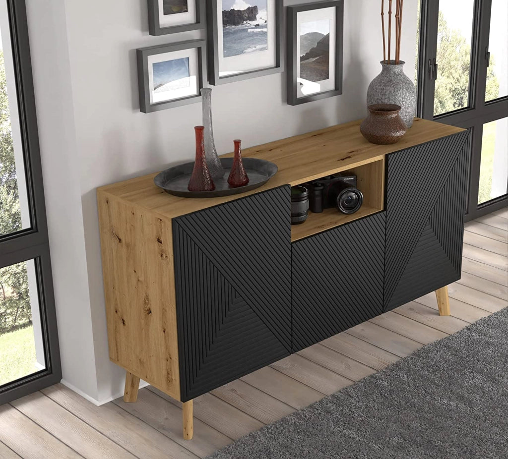 MOBILE CASSETTIERA SOGGIORNO LUXI 146x42x80cm ROVERE NERO OPACO
