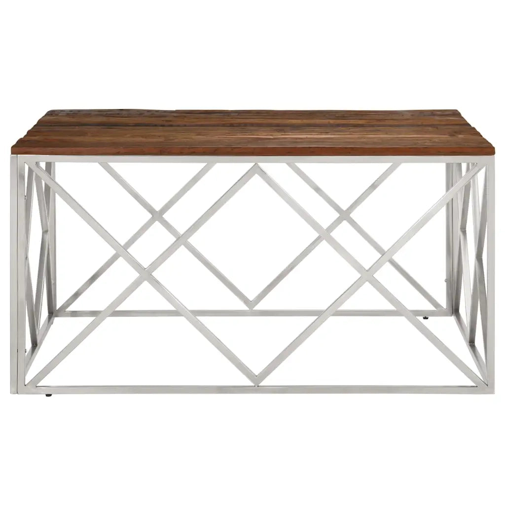 Tavolino Salotto Argento Acciaio Inossidabile e Legno Massello 349981
