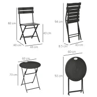 Set da Giardino 3 Pezzi con 2 Sedie e Tavolo Pieghevoli in Acciaio e HDPE, Grigio Scuro