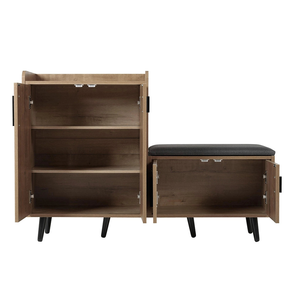 Armadietto scarpe moderno - Xylo - L120/P34/H82 - Venature legno, 4 ante, maniglie metalliche asimmetriche