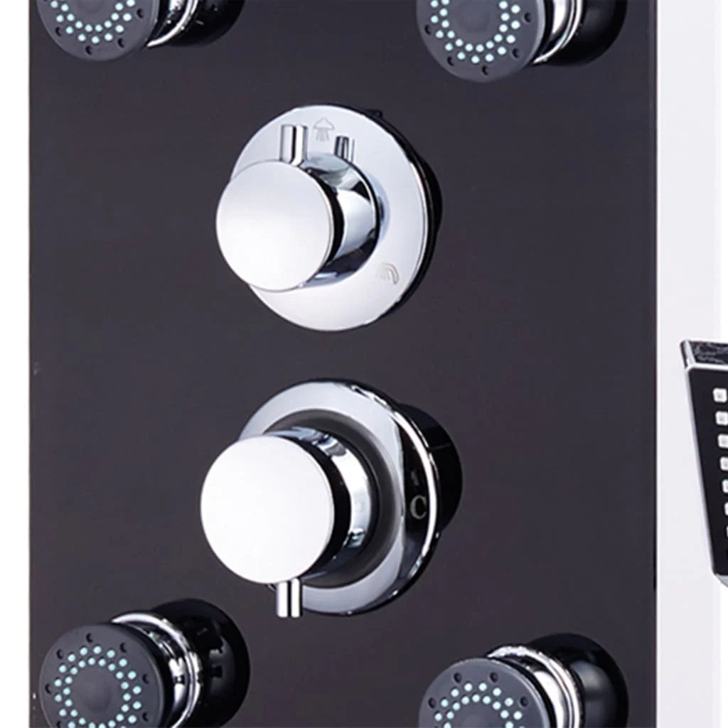 Pannello doccia con soffione rubinetto vetro acciaio inox 130 cm nero 02_0003435