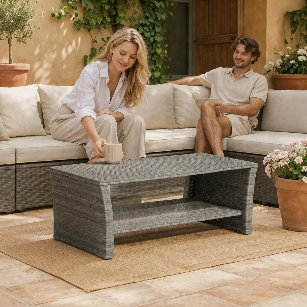 Coffee Table Gray 100x50x40 Cm Poly Rattan