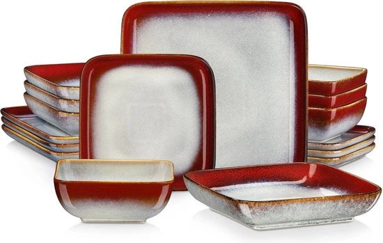 Servizio da Tavola in Ceramica - Set da 16 pezzi - Quadrato - per 4 Persone