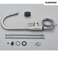 JANA | Rubinetto da cucina estensibile Premium in acciaio inox argento spazzolato | Rubinetto miscelatore ad alta pressione girevole a 360° 2 attacchi