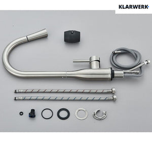 JANA | Rubinetto da cucina estensibile Premium in acciaio inox argento spazzolato | Rubinetto miscelatore ad alta pressione girevole a 360° 2 attacchi