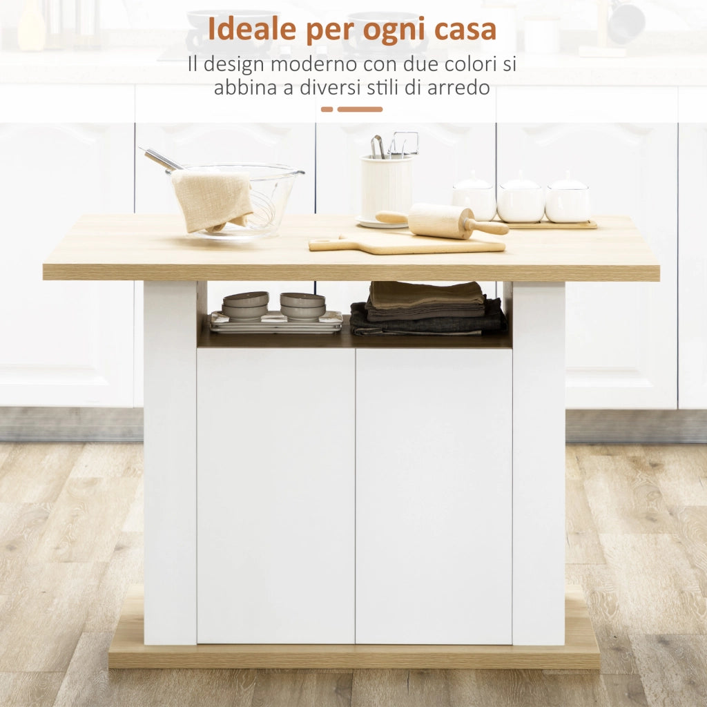 Tavolo da Cucina 4 Persone con Armadietti ¨C Zephmum ¨C Bianco e Legno, 110x70x75.5 cm