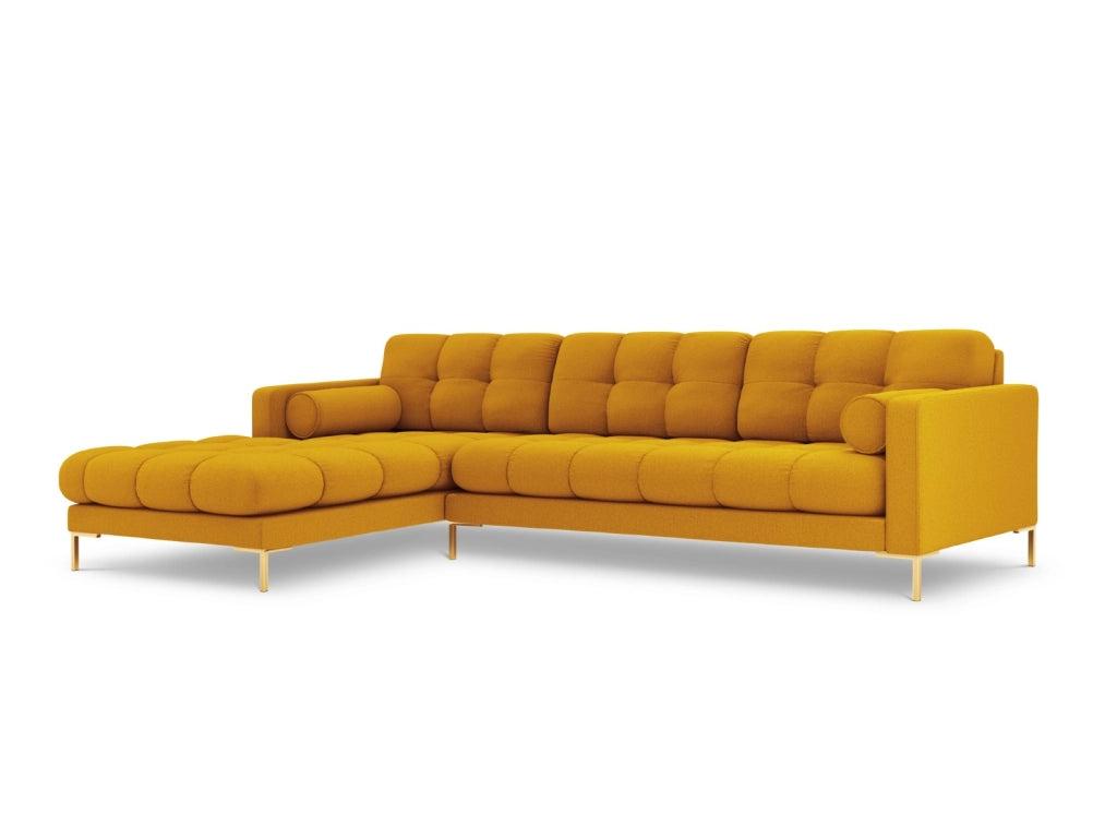 Cosmopolitan Design - Divano angolare sinistro "Bali" 5 posti in tessuto strutturato giallo 