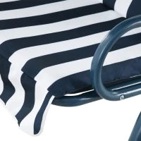 Dondolo da Giardino 3 Posti con Tetto Impermeabilizzato ad Inclinazione Regolabile, Cuscini per la Seduta, Schienale, Design a Righe, Bianco e Blu