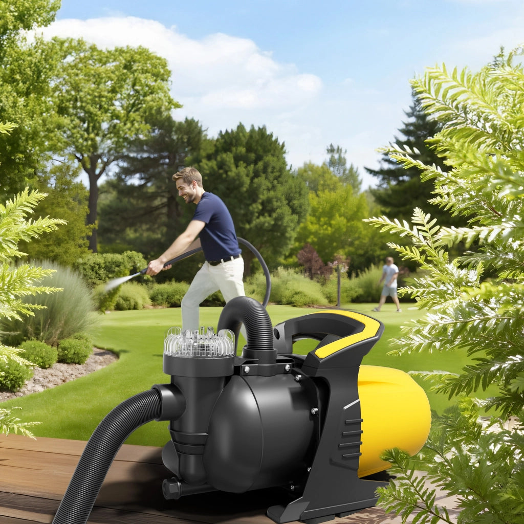 Pompa da giardino 1200 W alloggiamento in plastica, portata 3800 l/h, con prefiltro e maniglia di trasporto, altezza di mandata 48 m, profondità 8 m, 2850 rpm, per laghetti, cisterne, autoclavi