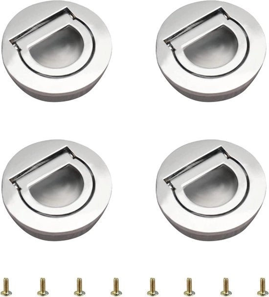 Maniglie occulte a rilievo - Maniglia rotonda con maniglia integrata a vite 4 pezzi - Hardware per mobili a porta occultata - Inclusi viti - Per porta, cassetti, ante - Argento chiaro