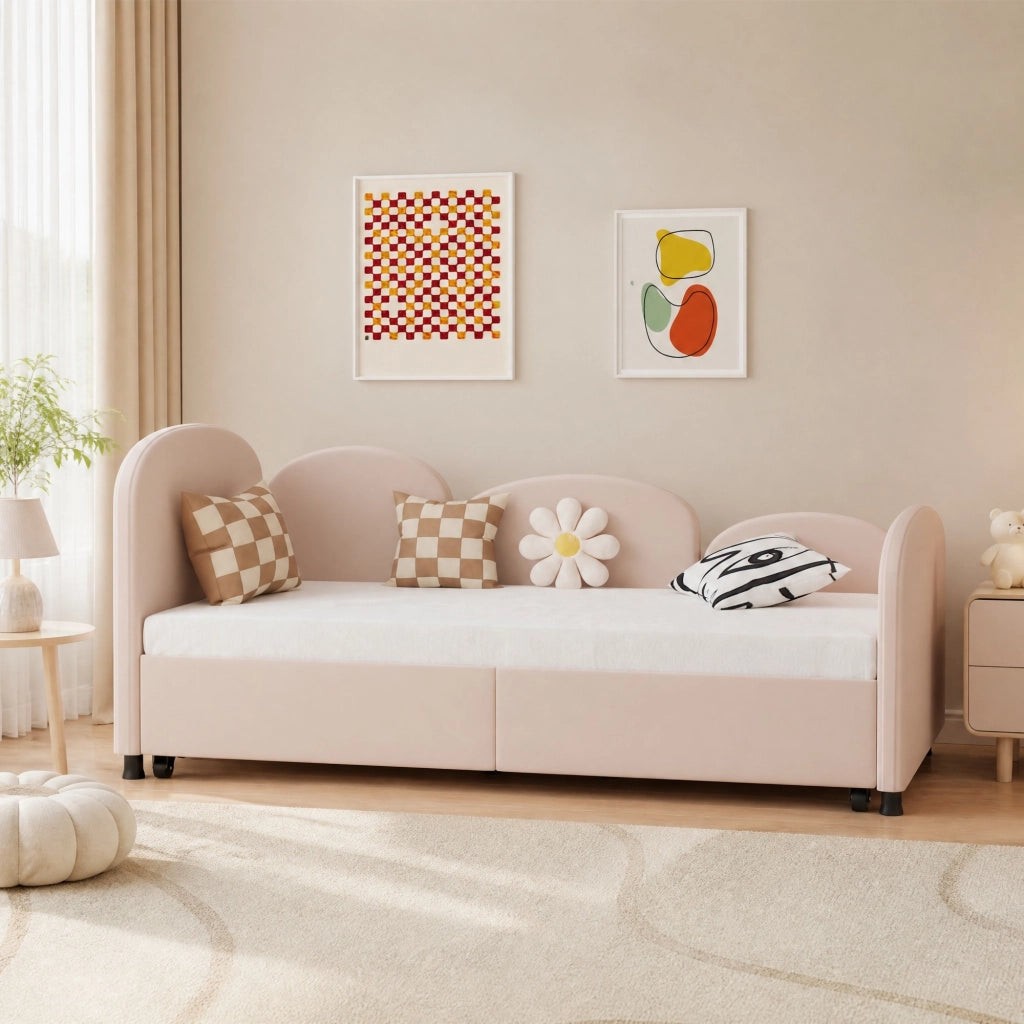 LETTO Bambino 90x200 cm Rosa in Velluto con cassetto