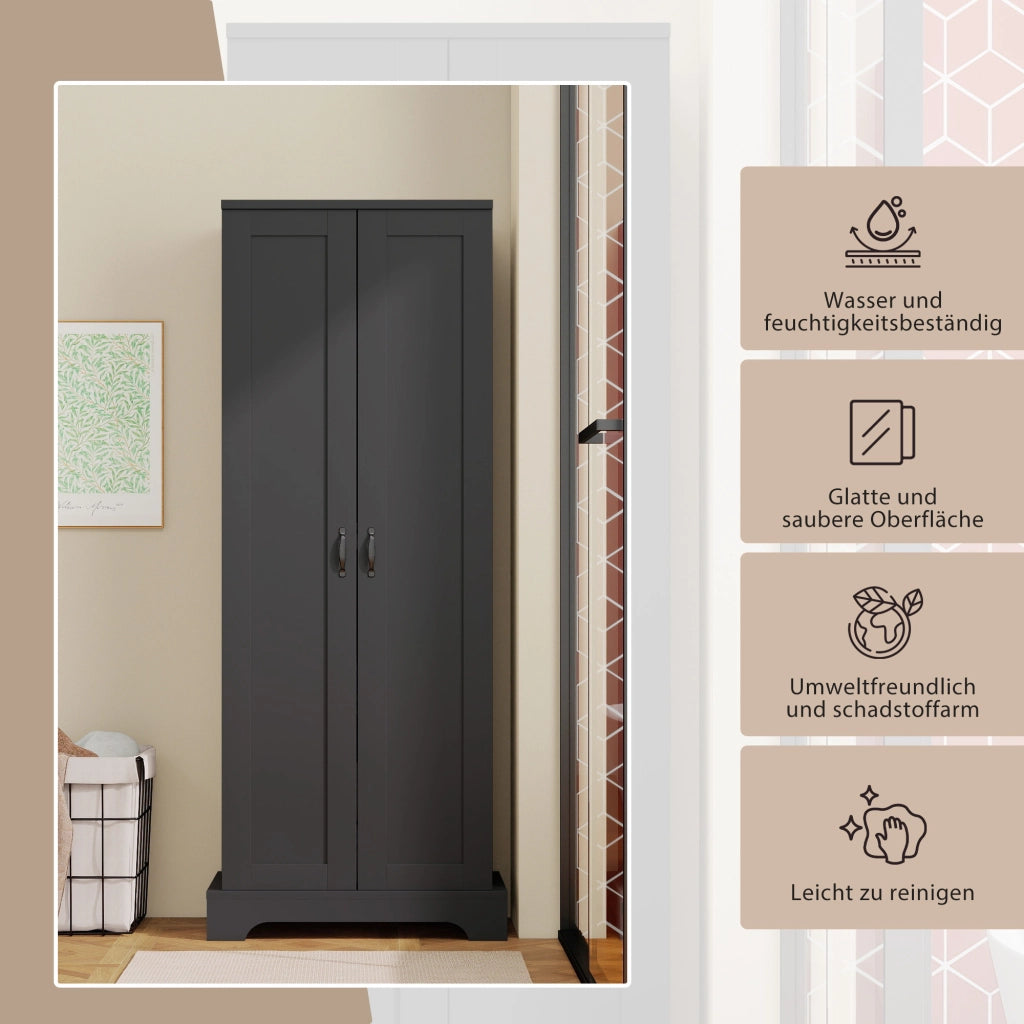 ARMADIO Bagno 56x40x170 cm MDF Nero a 2 ante con ripiani regolabili