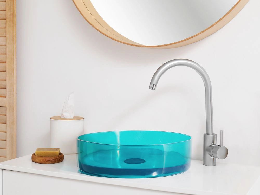 Lavandino da appoggio Turchese Superficie solida 360 mm Lavandino da bagno rotondo semitrasparente