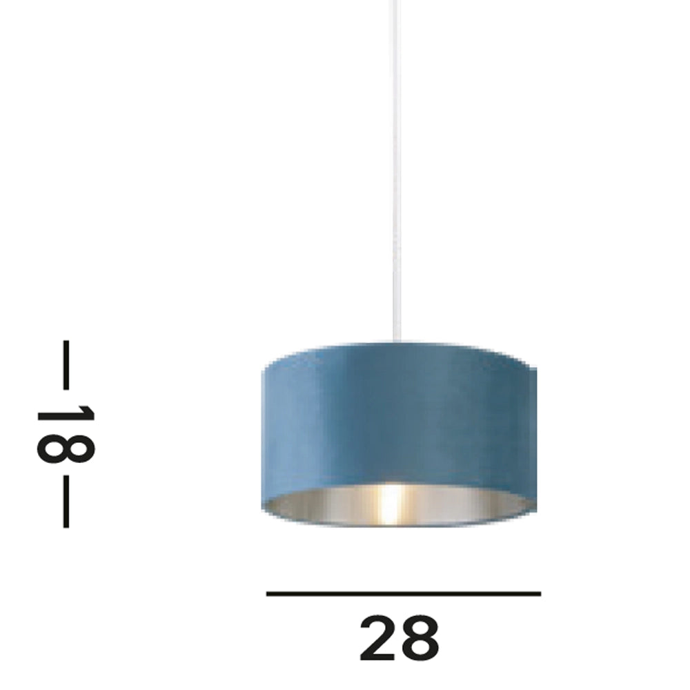 Paralume Contemporaneo Tamburo Acciaio Argento Tessuto Verde 1 Luce D28Cm