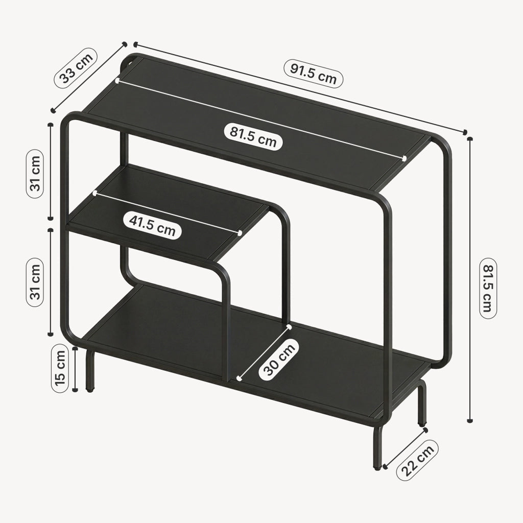 Tavolo a Consolle Færder in Acciaio Scaffale Espositore Stretto 92x33x82 cm Nero Opaco [en.casa]