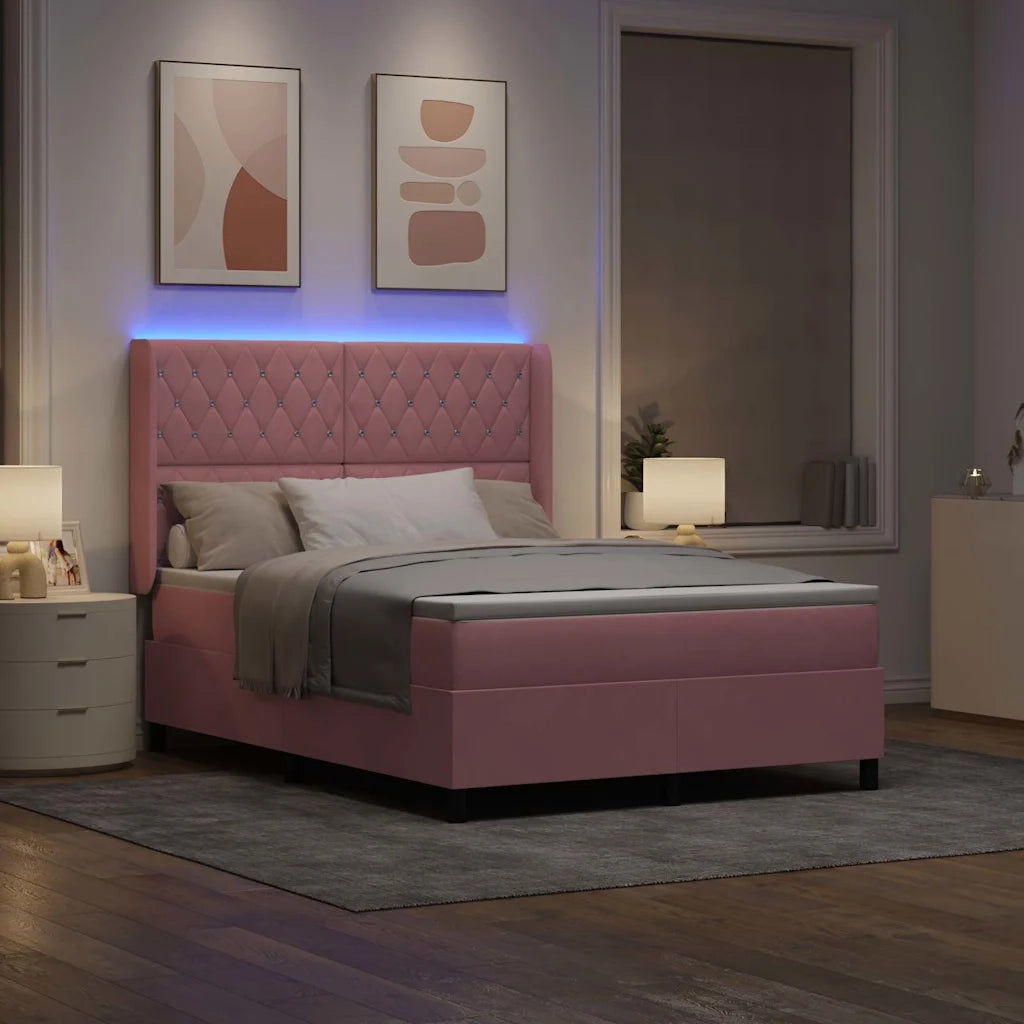 Letto a molle con strisce LED Rosa 140 x 190 cm Velluto 3343813