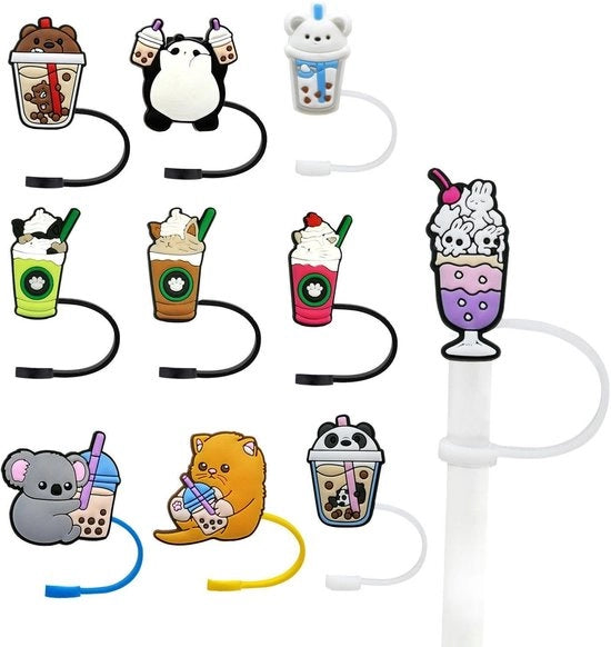 Set di 10 Doppi di Silicone - Stoffa Impermeabile - Riciclabile - Disegno Animale - Apertura 8 mm - Multicolore - Cappello di Paglia