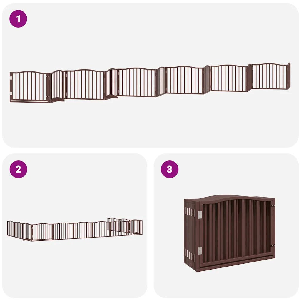 Cancelletto di sicurezza per animali domestici porta pieghevole 12 pannelli legno di pioppo marrone 02_0023149