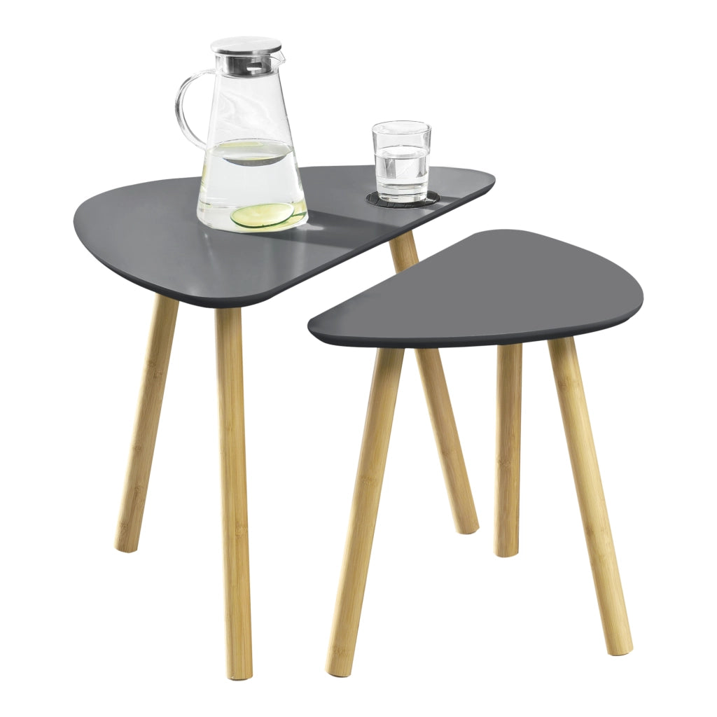 Set da 2 Tavolini da Salotto in Altezze Diverse 2 Tavolini Impilabili con Gambe in Bambú Tavolini Bassi da caffè con