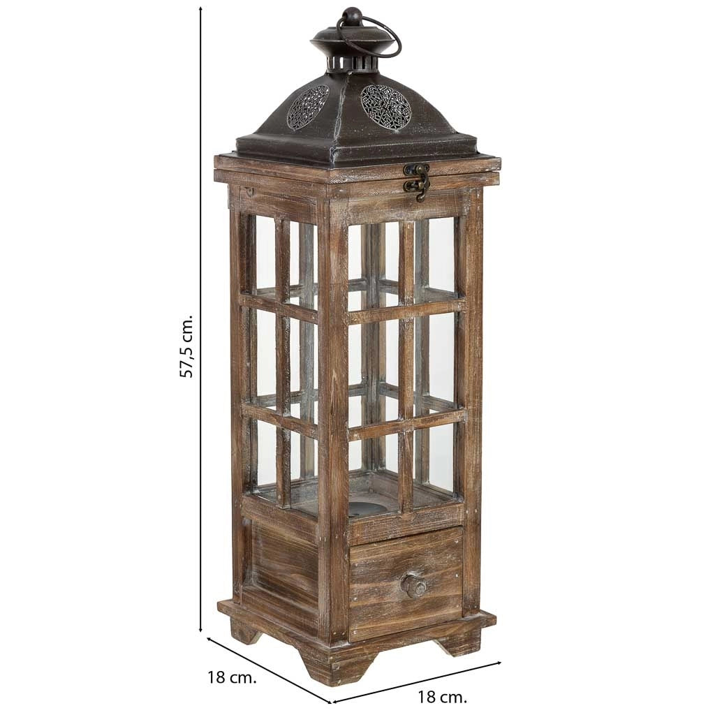 Lanterna in legno marrone 18x18x57,5h cm