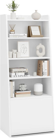 Libreria a 6 livelli, libreria autoportante a scala con 2 ripiani regolabili e porta ribaltabile, espositore multifunzionale con kit anti-ribaltamento, per soggiorno, camera da letto, casa,