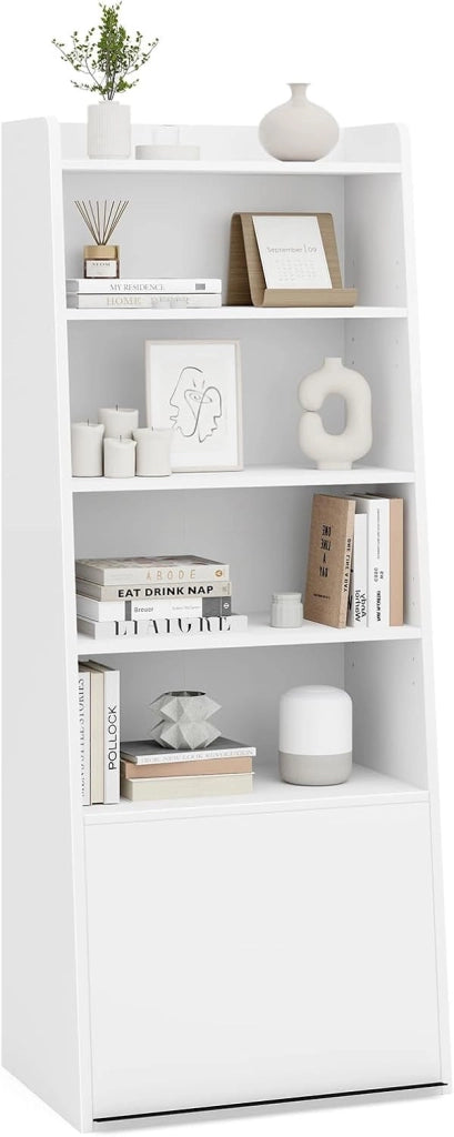 Libreria a 6 livelli, libreria autoportante a scala con 2 ripiani regolabili e porta ribaltabile, espositore multifunzionale con kit anti-ribaltamento, per soggiorno, camera da letto, casa,