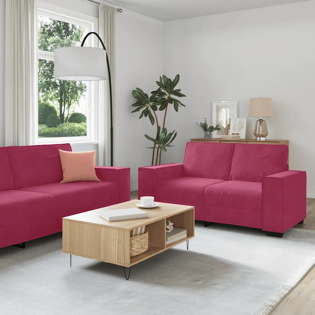 Set di Divani 3 pz con Cuscini Rosso Vino in Velluto 3324622