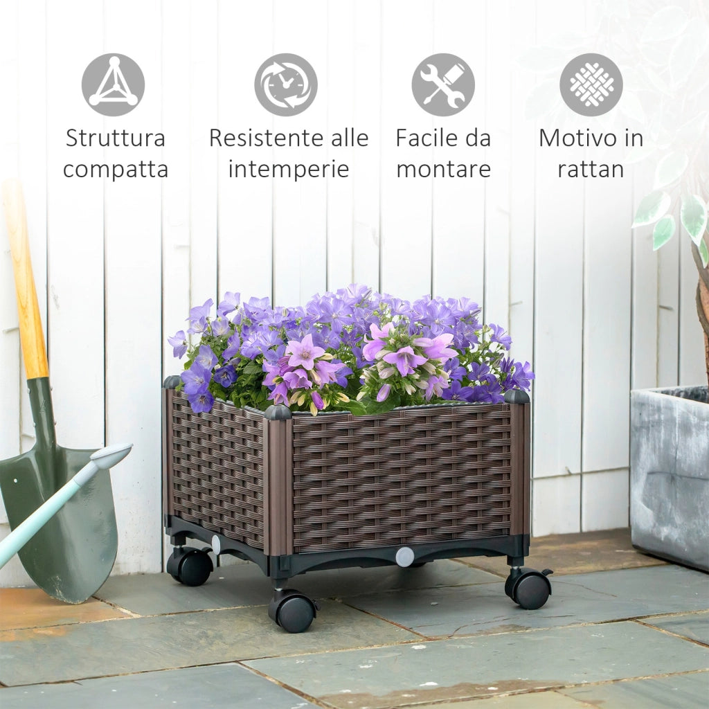 Easycomfort Fioriera da Esterno in Plastica con 4 Ruote e Disco Auto-Irrigante, 40x40x31.5cm