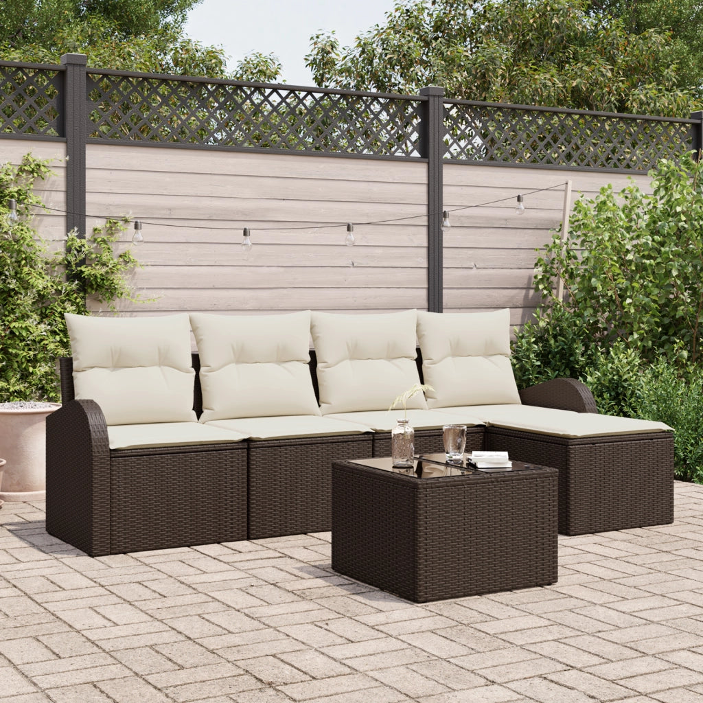 Set di 5 pezzi di divano da giardino con cuscini in grigio polyrattan