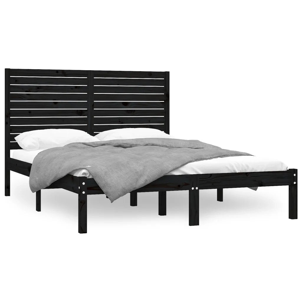 Giroletto-Struttura Letto Nero in Legno Massello 150x200 cm King Size 800498