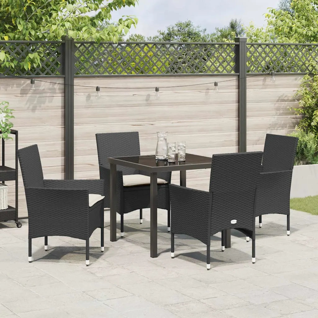 Set da Pranzo per Giardino con cuscino 5 pcs Nero polyrattan