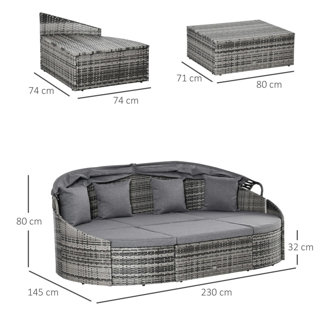 Set salotto da giardino 4 posti con cuscini ¨C zephmum ¨C polyrattan grigio metallo 230x145x80
