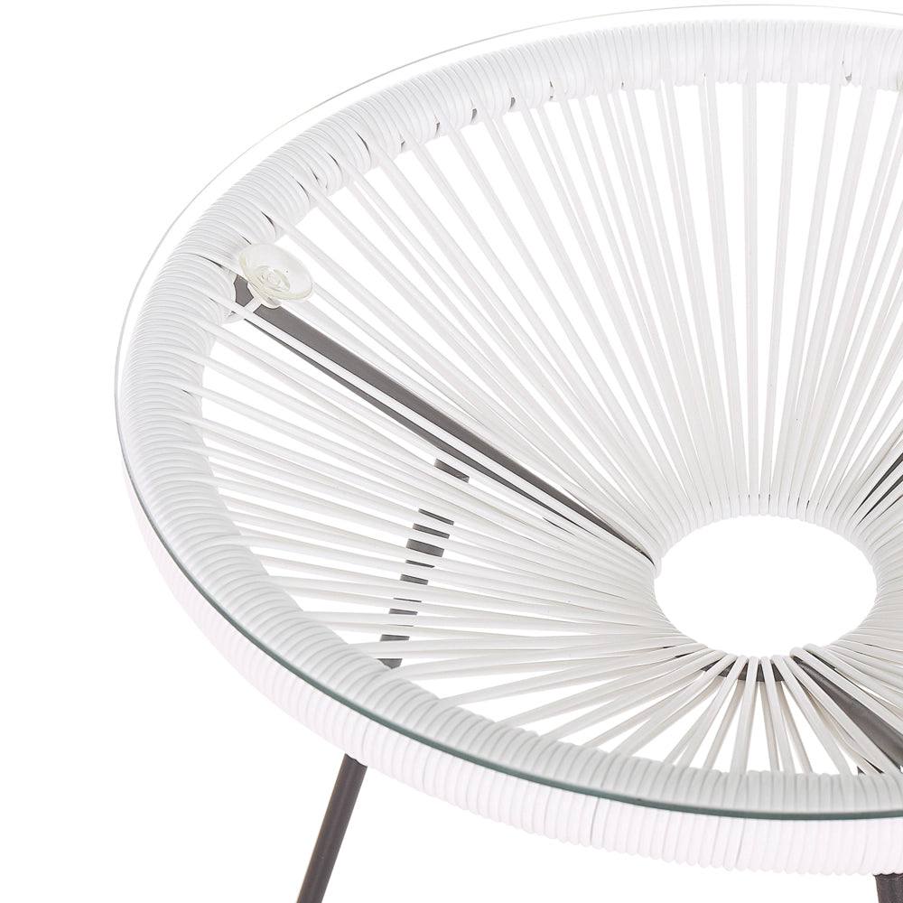 Set da Esterno Tavolino e 2 Sedie Bianco Rattan Sintetico Moderno