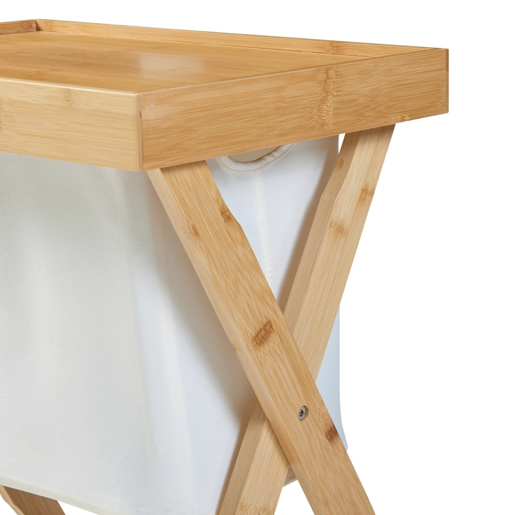 Tavolino Pieghevole Hattfjelldal in Bambù con Piano e Contenitore Rimovibili [en.casa]